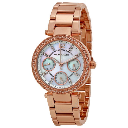 New Michael Kors Parker Rose Gold Crystal Womens Watch MK5616