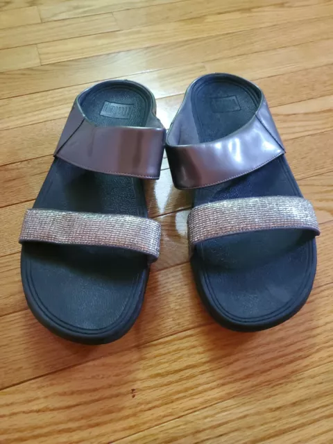 FITFLOPS US 10  Pewter Jeweled Slide/ Wedge Sandals Shoes 2
