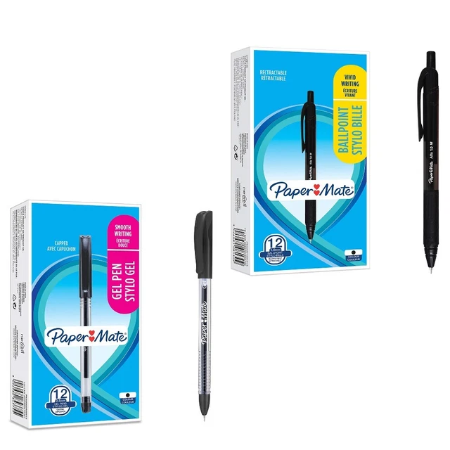 BLACK BALLPOINT PENS x 12 Paper Mate Alfa Retractable Medium 1.0mm or