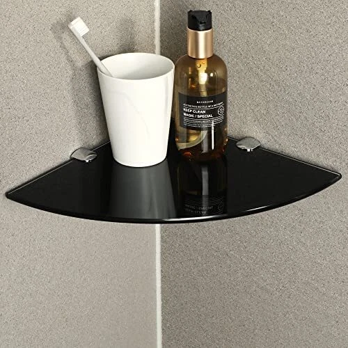 SAYAYO Glass Corner Shelf for Wall 10 X 10 Inch Chrome Tempered Floating Glass