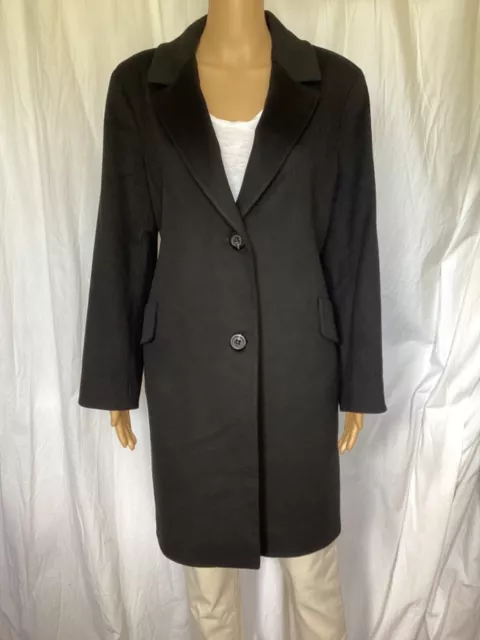 FLEURETTE NOTCHED 100% WOOL LORO PIANA BLACK COAT size 14 FLEURETTE NOTCHED 100% WOOL LORO PIANA BLACK COAT size 14