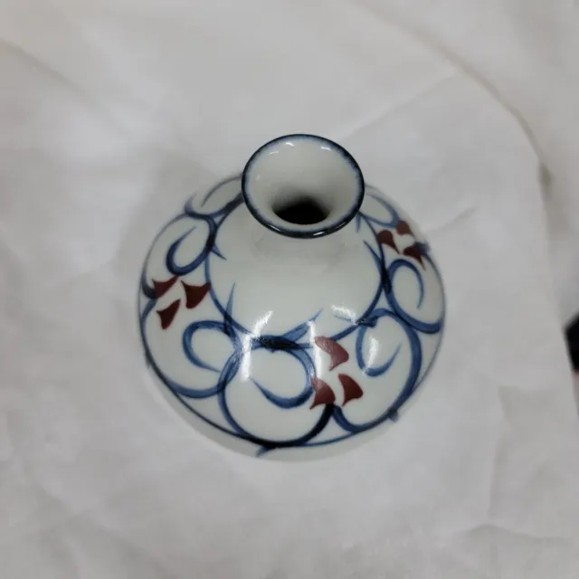 Vintage Otagiri Japan Mid Century Bud Posey Vase Gray Porcelain Blue Handpainted 2