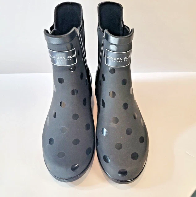 London Fog Rainboots Womens 7 Piccadilly Waterproof Stretch Sides Pull On Black