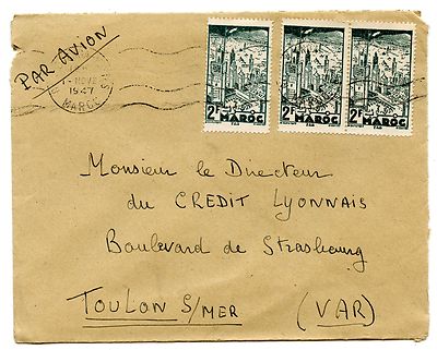 LETTRE RECOMMANDE MAROC  CASABLANCA  POUR TOULON 1944 CREDIT LYONNAIS 