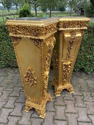 French Louis XVI wooden Pedestal/Colums in Gold With Marble Top 5