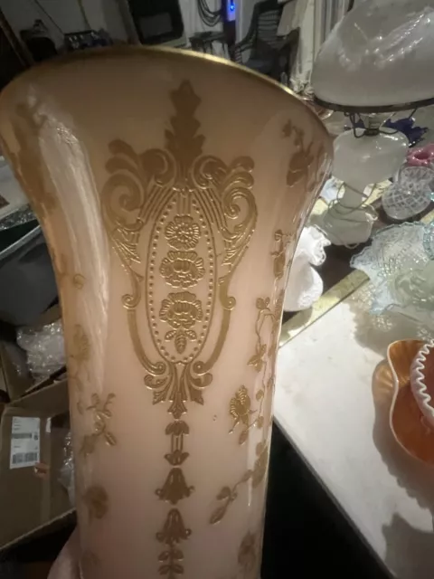 Cambridge Elegant Glass Crown Tuscan Rose Point Gold Keyhole Vase 12" Pink 3