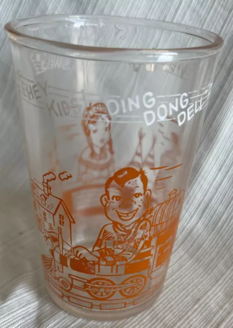 Vintage 1953 Howdy Doody Welch's Juice Glass Orange Clarabell Princess on Train