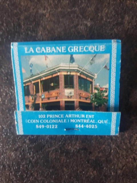 La Cabane Grecque Restaurant Montreal Quebec Matchbook Cover