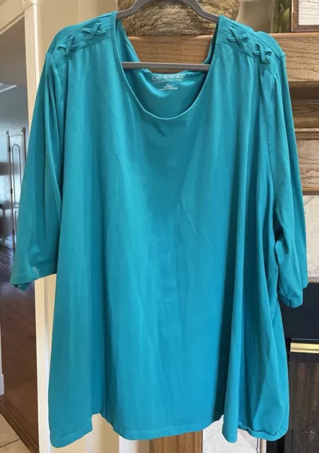 Catherine’s Plus Size Suprema Collection 3/4 Sleeve Top.  Teal.  Size 5x.  NWOT