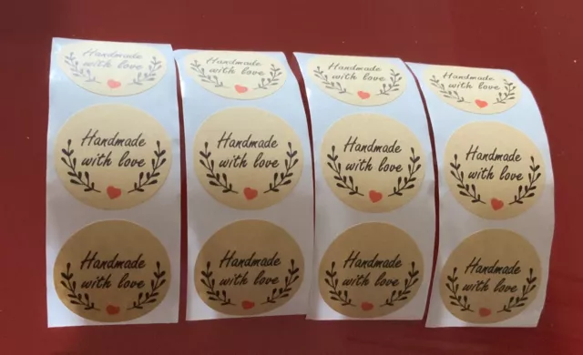 50 Round HandMade With Love Labels Stickers Gift Food Craft Box Business 25mm
