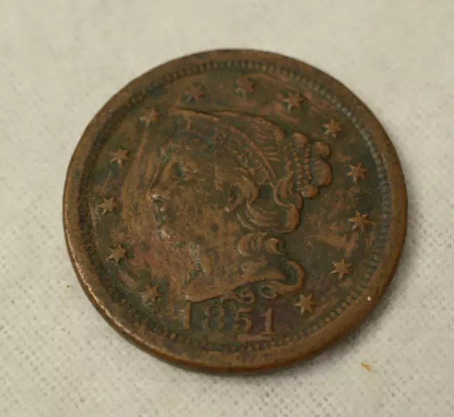 1851 One Cent large braided hair