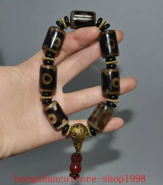 5.6" Chinese Ancient natural agate carved exorcism amulet Bracelet hand chain