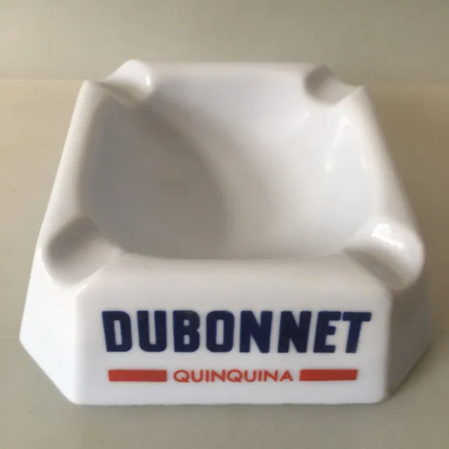 DUBONNET QUINQUINA Aperitif Wine Advertising Ashtray Opaline White Glass Square