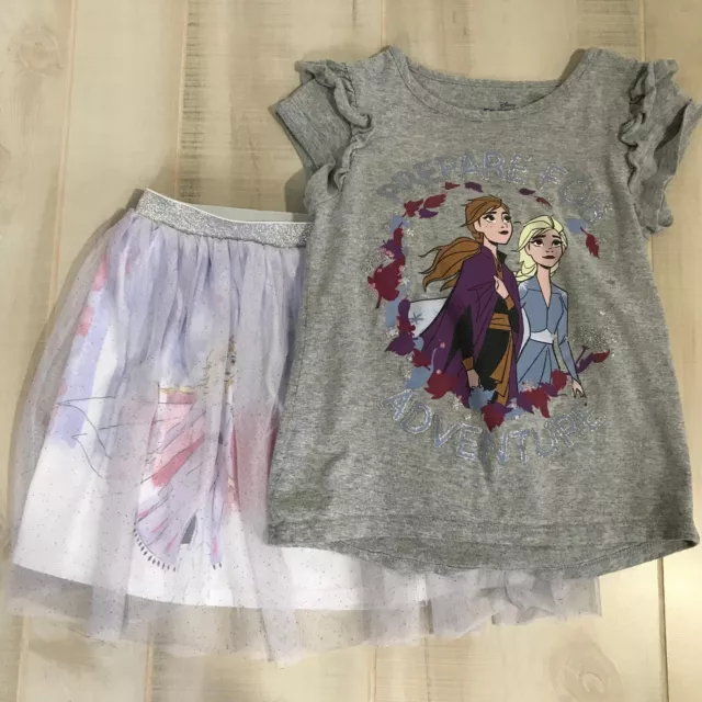 Disney Frozen Elsa Anna 2 Piece Outfit Set SMALL S 6-8 Skirt Skort T-shirt