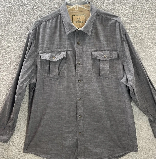 Outdoor Life Mens Extra Large Shirt Rustic Gray 2 Pockets 100% Cotton Button Up