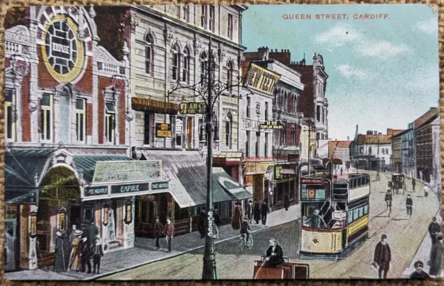 Early Cardiff Queen Street Animated, Empire Theatre, Star Series Postcard