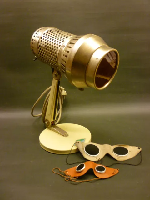 Grandiosa Wärmelampe Tischlampe 1950er Steampunk Vintage Rotlicht Schutzbrille