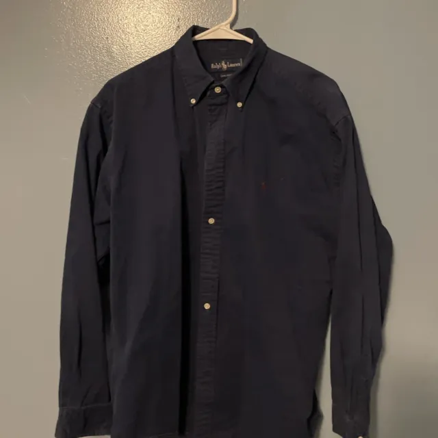 Ralph Lauren Shirt Mens Large Navy Blue Casual Button Up Long Sleeve