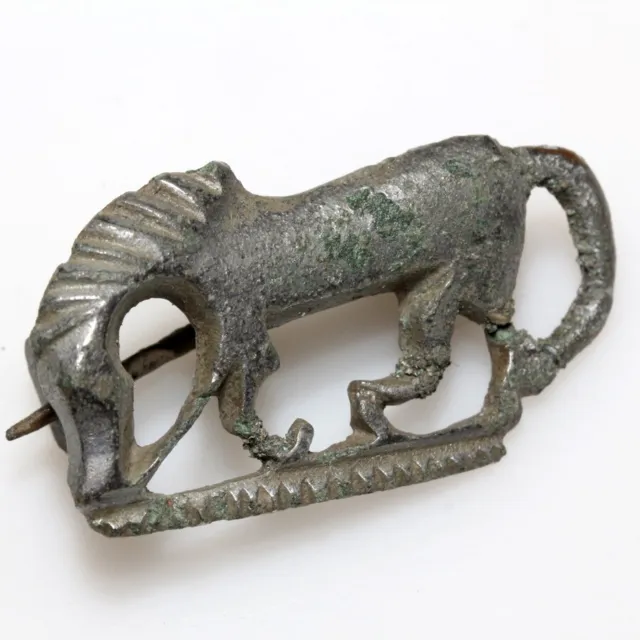 Ancient Roman Silver or Billon zoomorphic-Horse shape fibula brooch circa 300 AD