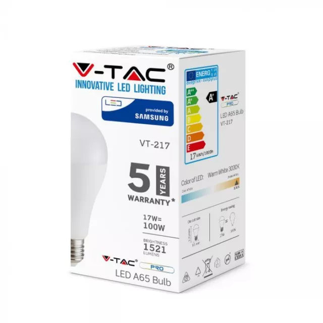 10 LAMPADINE LED V-Tac Chip Samsung E27 da 17W LUCE CALDA NATURALE FREDDA