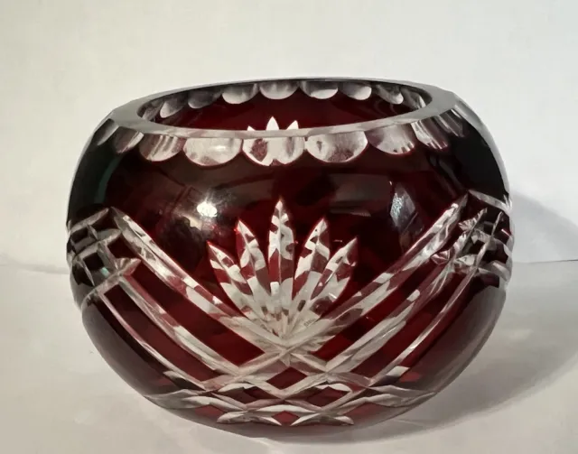 AJKA Bohemian Czech Crystal Ruby Red Cut To Clear Votive Candle Holder NOS wTags