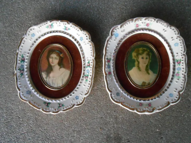 Victorian Cameo Creation Cecile Volage Ceramic Oval Wall Plaques Japan  Vintage