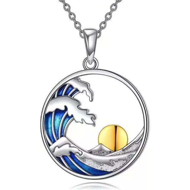 Fashion Sea Wave Sunset Circle Hollow Pendant Necklace Party Gift Women Men New