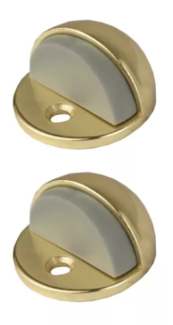 Lot of 2 HAGER Polish Solid Brass Low Rise Dome Floor Mount Door Stops, 242F US3