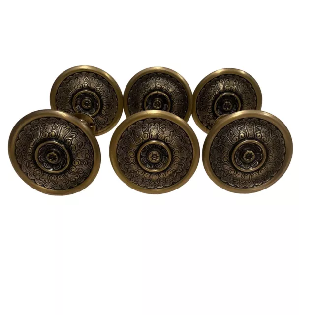 Antique Solid Brass Victorian Medallion Curtain Drapery Tie Backs Set of 6
