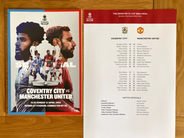 Coventry City v Manchester United 210424 Emirates FA Cup Semi-Final Programme&TS