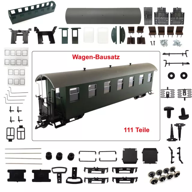 Personenwagen 4-achsig grün HSB/DR Spur G Bausatz Selbstbau Bastel Modellbahn