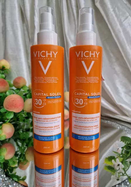 2x Vichy Capital Soleil Beach Anti-Dehydration Spray SPF30 200ml Hyaluronic Acid