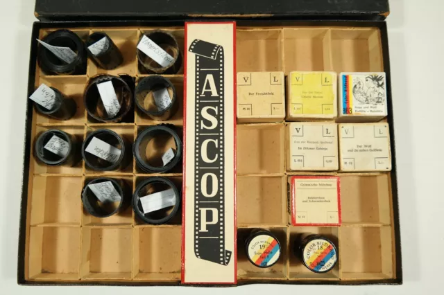 Seltene ASCOP Dia Rollfilm Kiste / Box mit 19 Filmen / DDR / H6