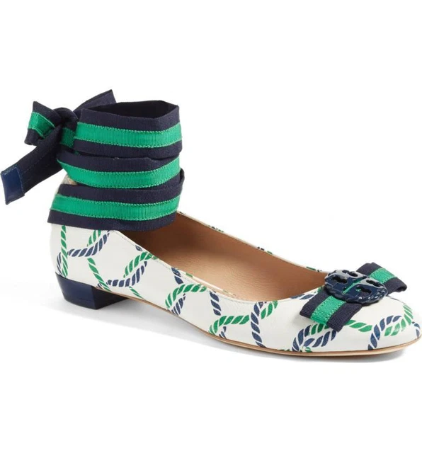 TORY BURCH MARITIME ANKLE WRAP BALLET FLAT Sz 6 MSRP 250.00