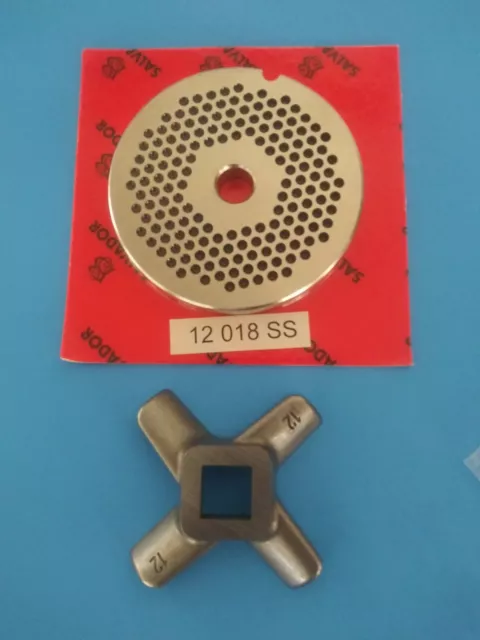 #12 Stainless Steel Grinder Plate 1/8" holes Diameter 2 3/4" with #12 Knife