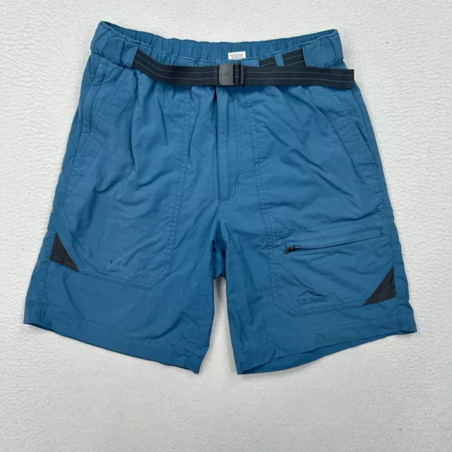 Pantalones cortos de senderismo LL Bean para hombre talla pequeña cinturón azul nailon con cremallera bolsillo de carga
