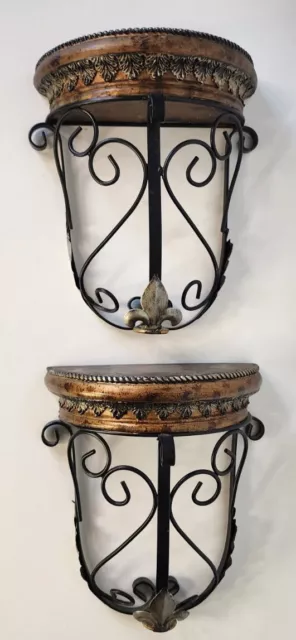 Pair Of Wall Sconce Shelves, Resin/Iron