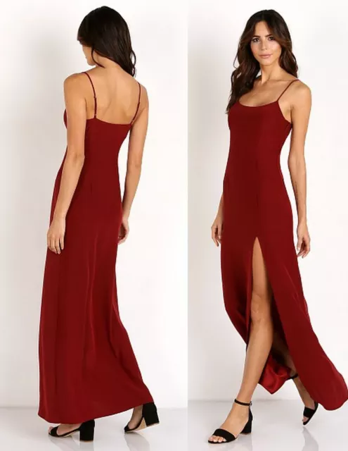 STONE COLD FOX Burgundy Red Silk Slit Front Maxi Dress M 3