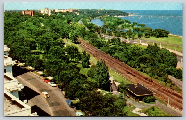 Milwaukee Wisconsin Lake Front Bay Lincoln Memorila Aerial View Vintage Postcard