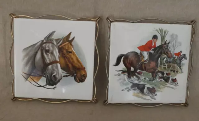 2 Dessous De Plat Chevaux - Chasse A Courre - Carreaux De Ceramique Gien  - Saar