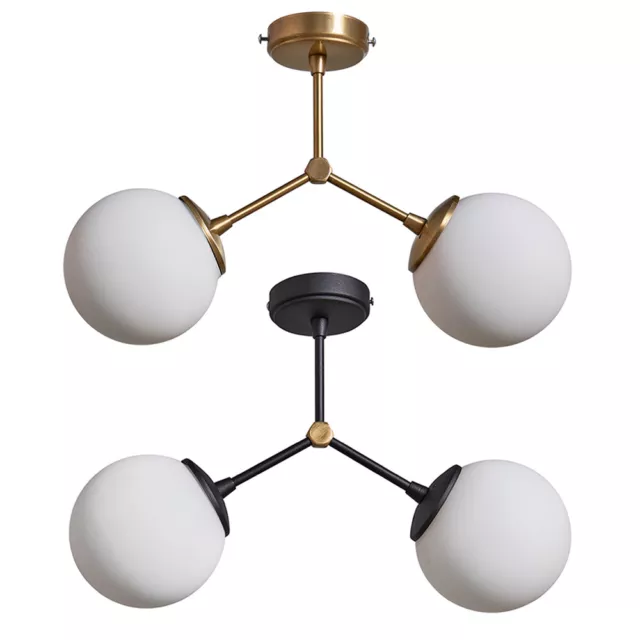 Semi Flush 2 Way LED Ceiling Light Fitting Black / Gold Lounge Lamp Glass Globe