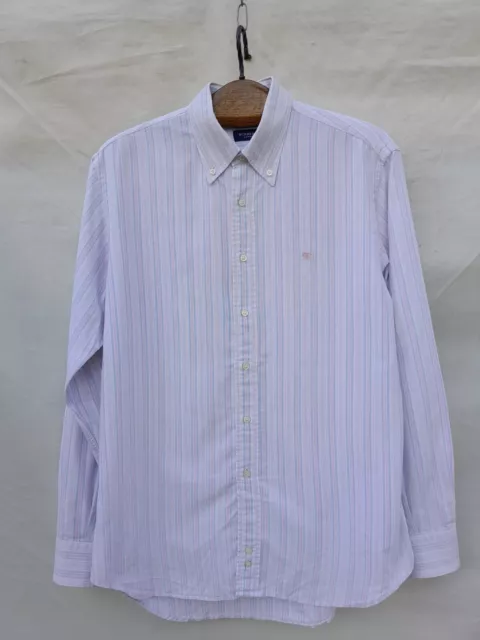 Burberry London Stripe Shirt Men's Medium Blue Pink Made In Spain Candy Striped