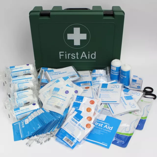 LARGE BS8599-1 BS Compliant Workplace First Aid Kit Sturdy Green Box + Bracket