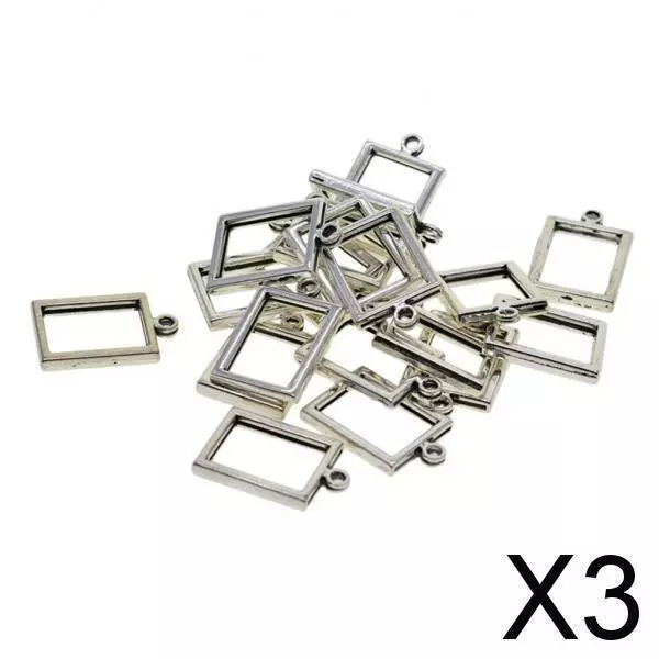 3X 20Pcs Antique Silver Blank Open Back Bezel for Resin Pendants Rectangular