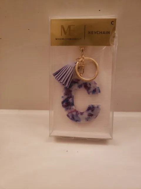 Purple Letter "C" Keychain Pendant Charm with Tassle