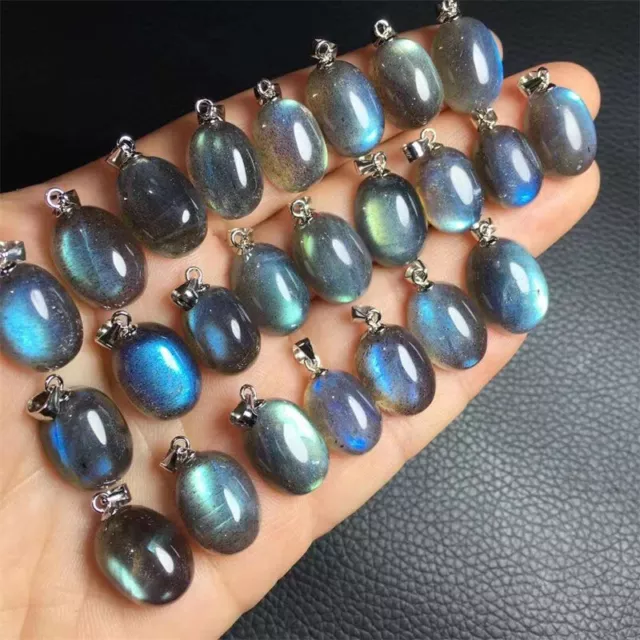 TOP Natural Labradorite Pendant S925 Silver jewelry Embed Men Women Necklace 1PC