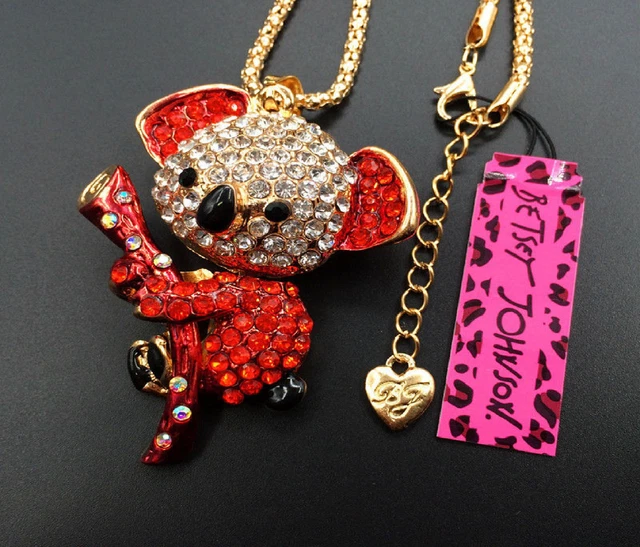 Betsey Johnson Koala Bear Crystal 3D Gold Pendant Chain Necklace Free Gift Bag