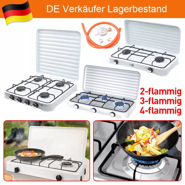 Gaskocher Campingkocher 2/3/4-flammig inkl. Schlauch und Regler 2,2 kW 50 mBar