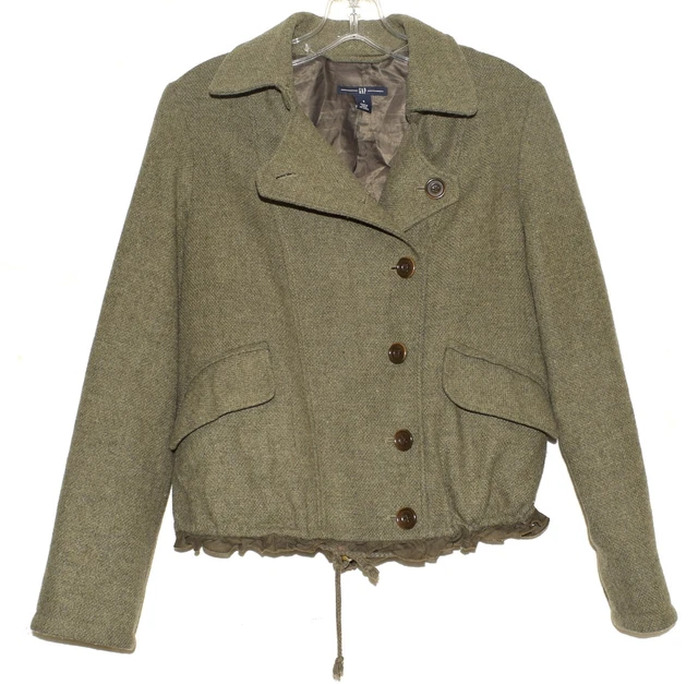 GAP Army Green Wool Military Ruffled Bottom Flap Pockets Womens Jacket Size S