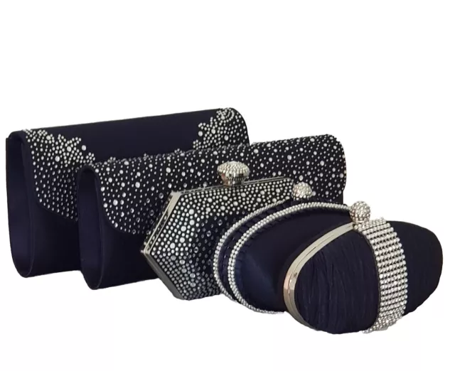 NAVY BLUE DIAMANTE Crystal Satin Bridal Wedding Prom Purse Clutch